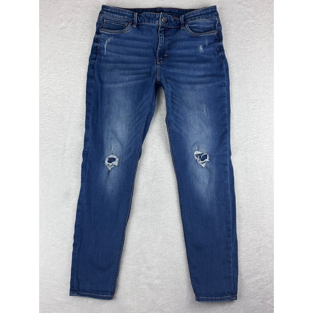 White House Black Market The Skinny Jeans Ripped Distressed Denim Blue Size 10‎